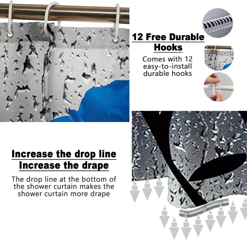 Poedist 4 Pcs Bathroom Set Blue Rose Shower Curtain Sets  Floral Shower Curtain Sets with Rugs(Bath Mat U Shape and Toilet Lid Cover Mat) and 12 Hooks - Image 3
